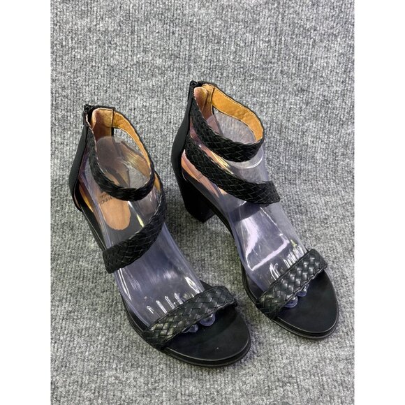 White Mountain Womens 9.5M black Sundown Leather Open Toe Casual Ankle Strap 2" - Picture 2 of 16